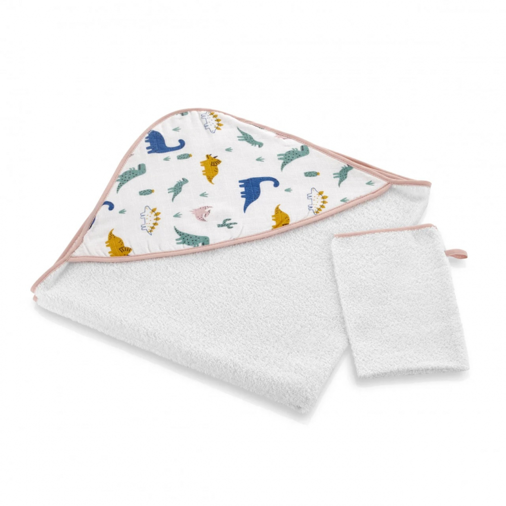 Set Prosop și Mănușă Baie BabyJem Dino, Absorbant