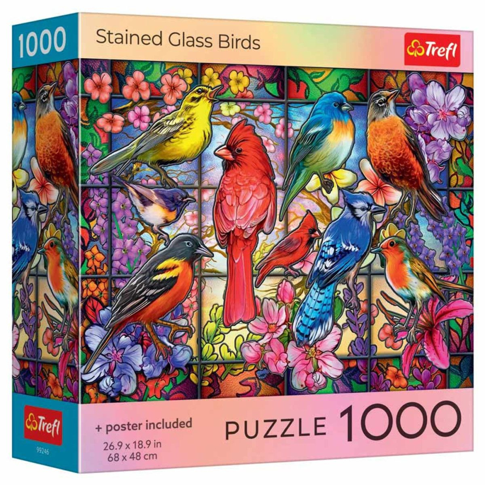 Puzzle Trefl 1000 Pasări Vitraliu - Dezvoltare Creativitate