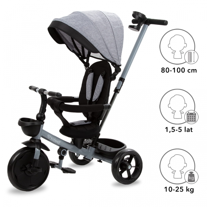 Tricicleta Kidwell Axel Gri, Scaun Rotativ 25kg - imagine 4
