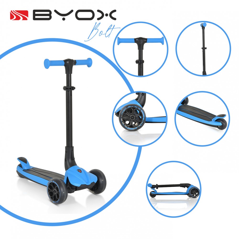 Trotineta Byox Bolt Albastră, Pliabilă, cu LED