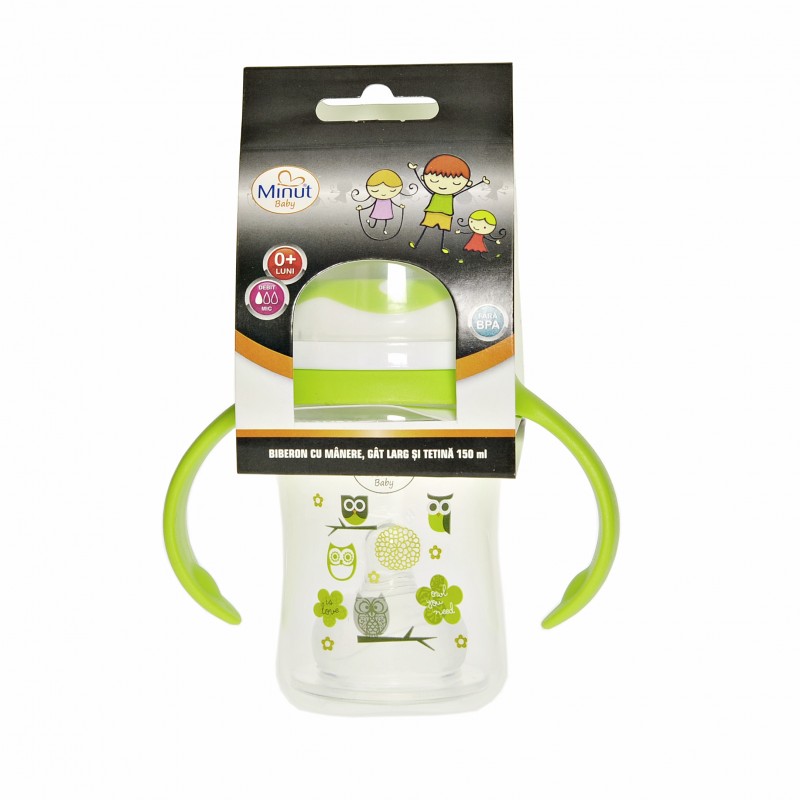 Biberon Minut Baby 150ml cu Mâner Verde - imagine 3