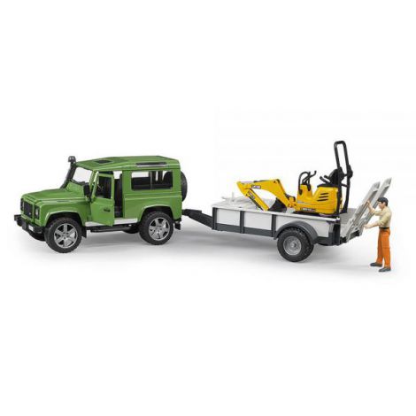 Bruder Land Rover Defender cu Remorcă și Excavator - imagine 3