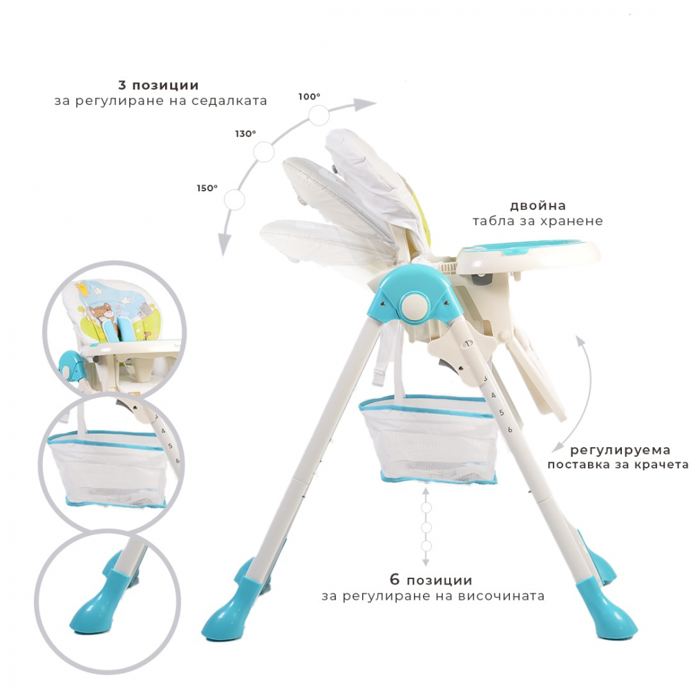 Scaun de Masa Moni Cangaroo Hunny Blue, Siguranta 5p - imagine 5