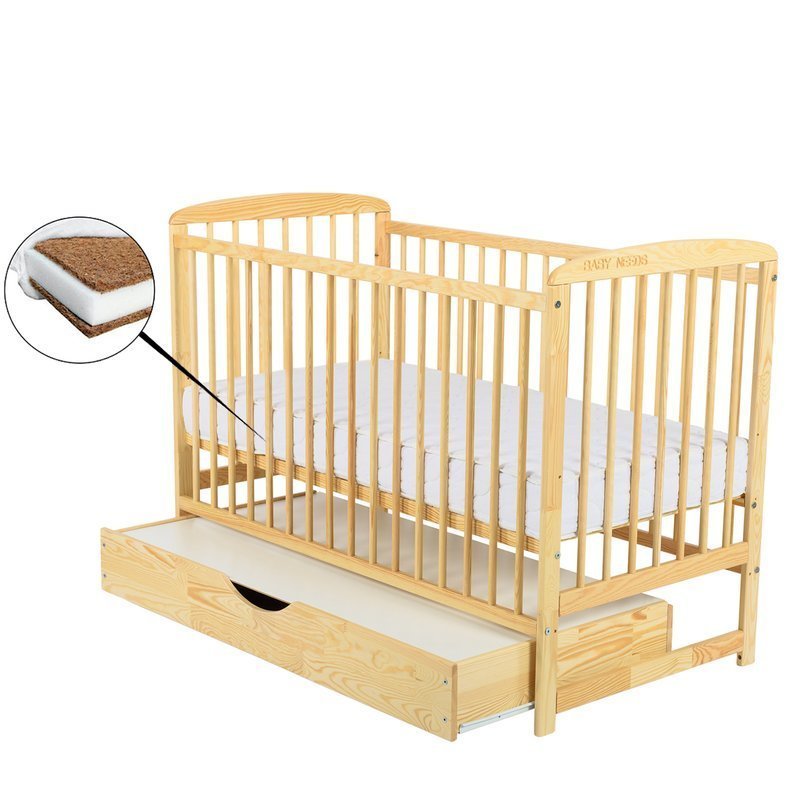 Patut lemn Babyneeds Ola cu sertar si saltea 120x60