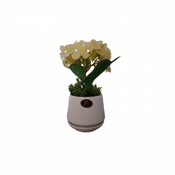 Hortensie Galbenă Artificială în Ghiveci Ceramic