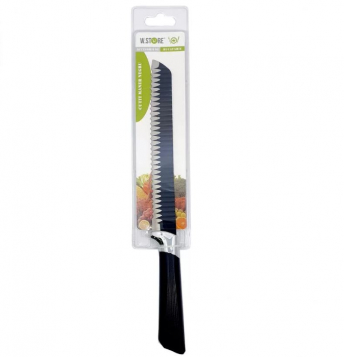 Cuțit Zimțat Mâner Negru, 32 cm, OEM