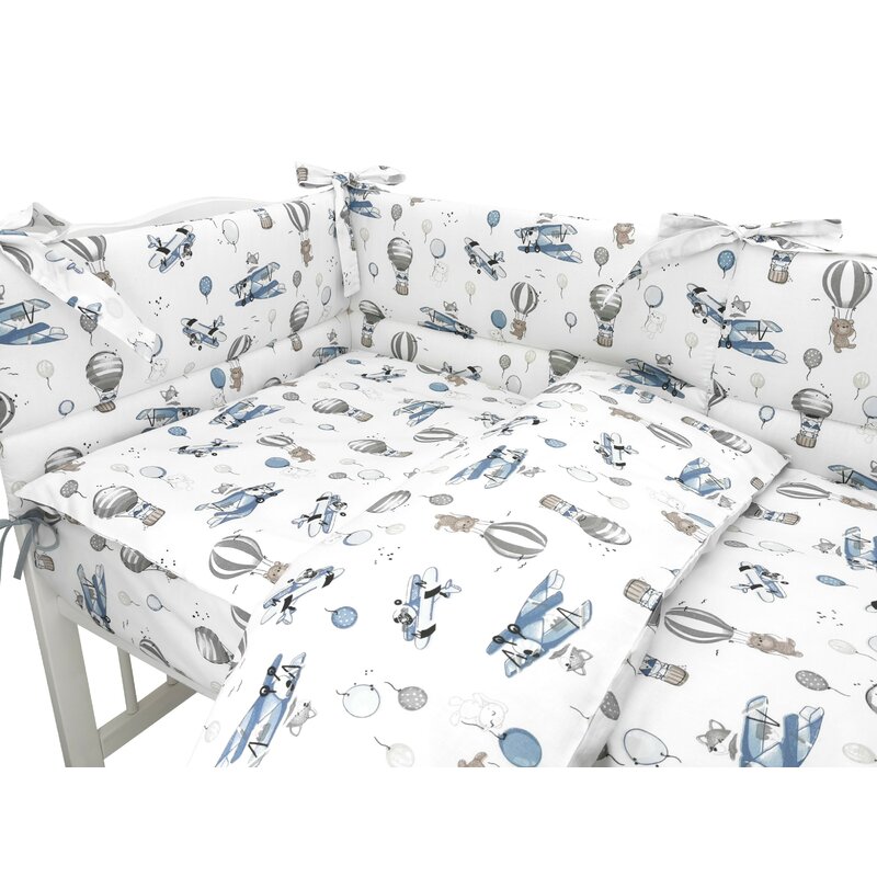 Lenjerie patut MimiNu 3 piese bumbac blue plane - imagine 3