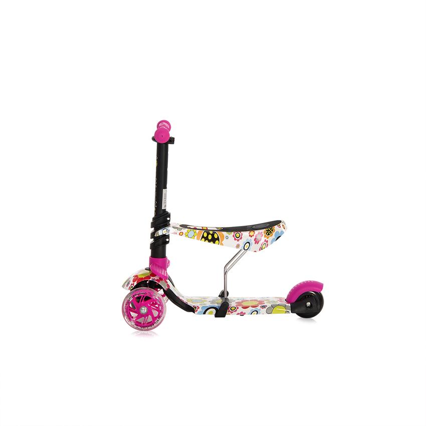 Trotineta Lorelli Pink Flowers 3 Roți LED, Scaun și Mâner - imagine 6
