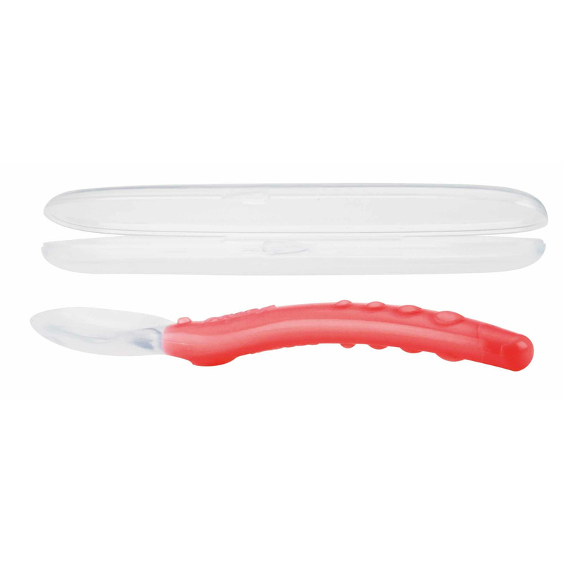 Lingura Silicon Nuby cu Mâner Arcuit, 3 Luni+, Roșu - imagine 4