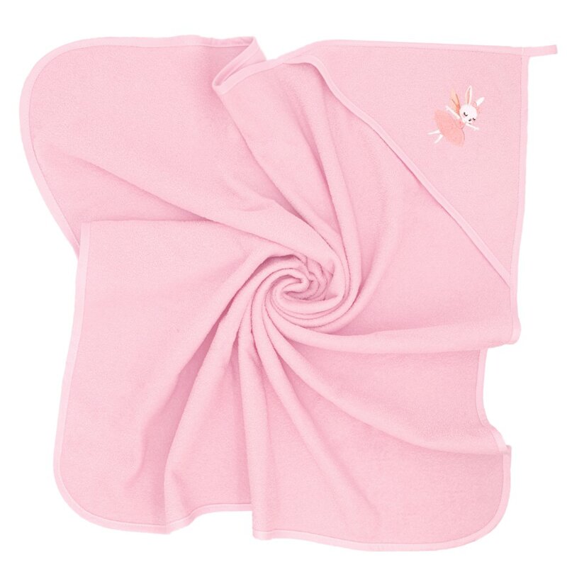Prosop cu gluga Qmini 100% bumbac, 80x80cm, Roz