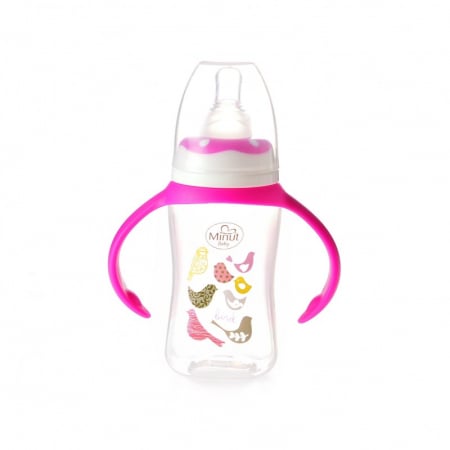 Biberon Minut Baby 125ml cu manere roz 0+ - imagine 2