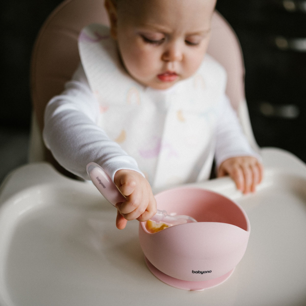 Bol silicon cu ventuza Babyono roz, antrenament mâncare - imagine 9
