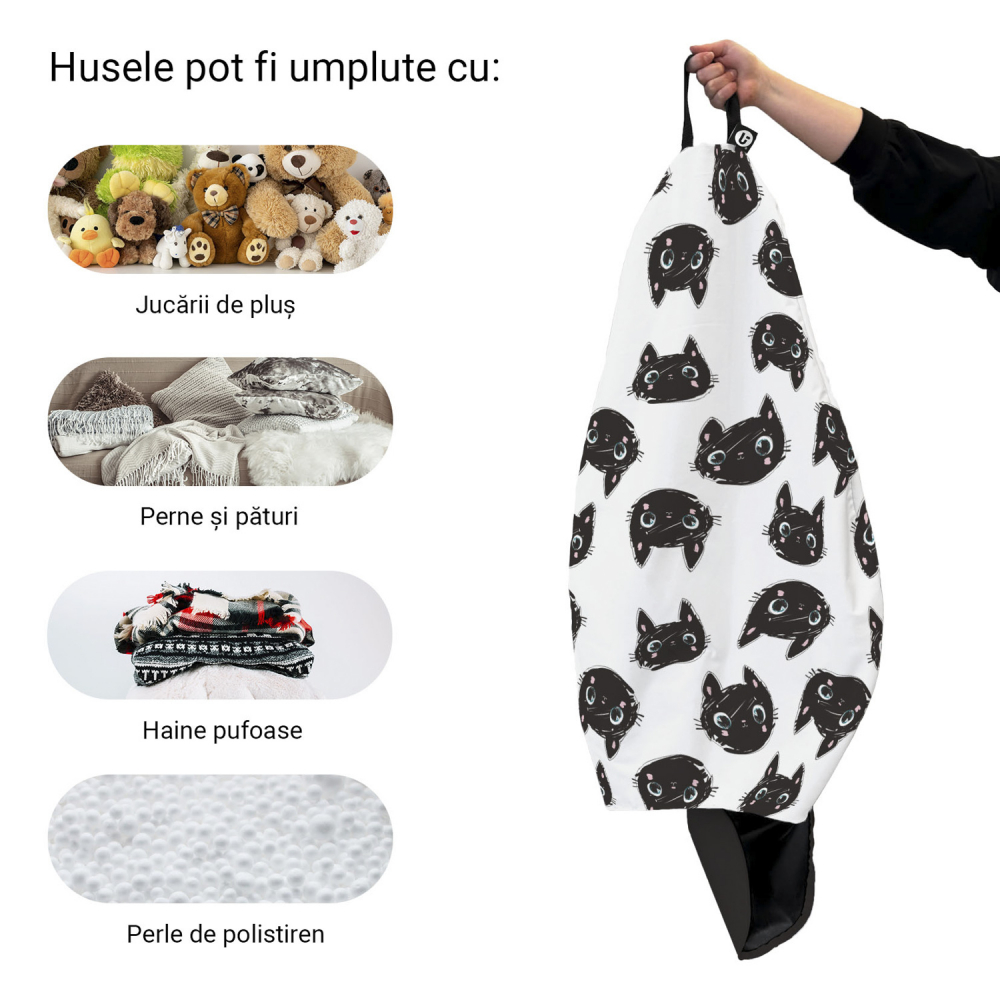 Husa Puf Para XL Pisici Alb-Negru | Updeco - imagine 2