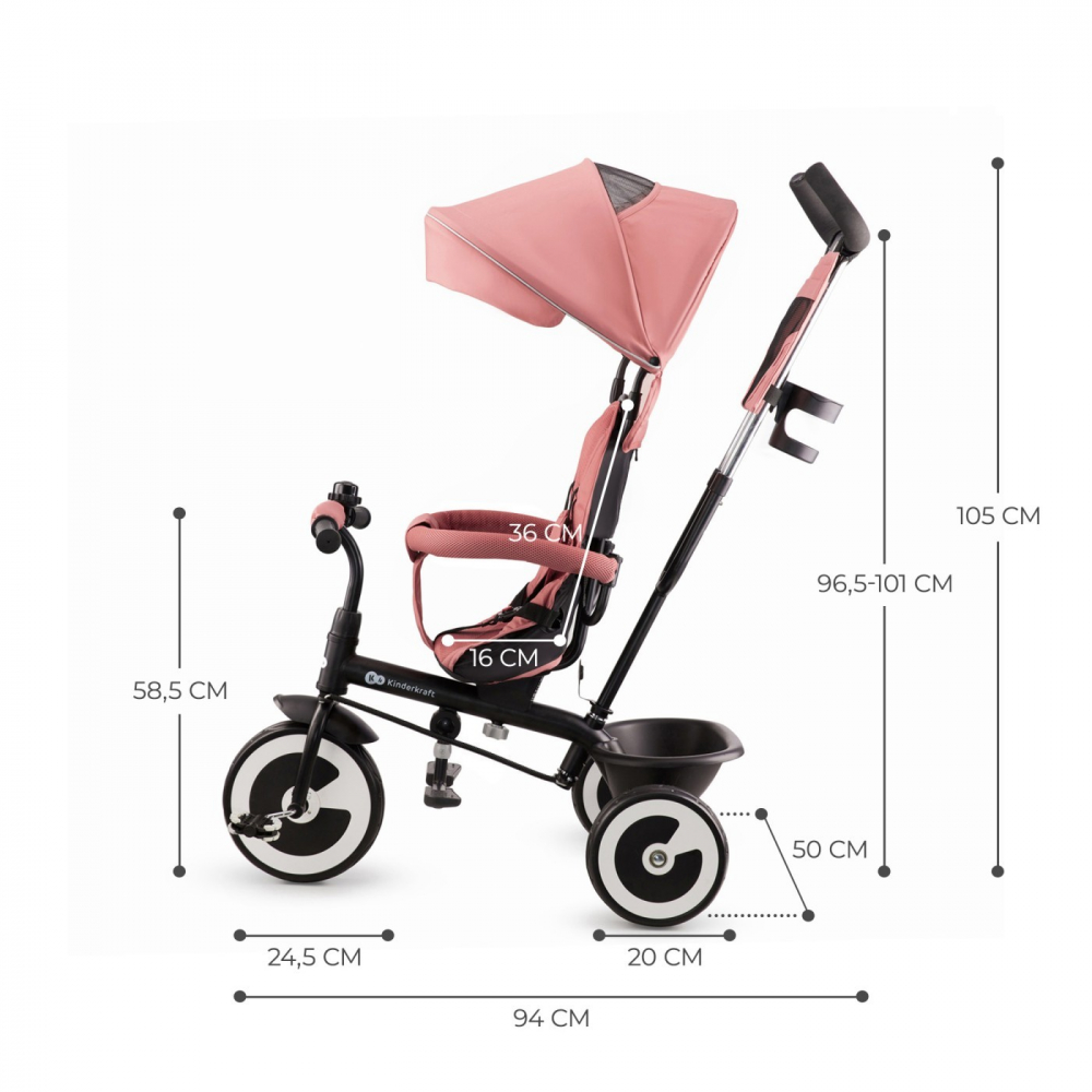 Tricicleta Kinderkraft Aston Rose Pink, 9 luni-5 ani - imagine 4