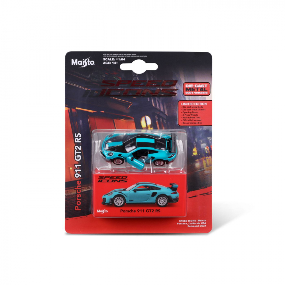 Maisto Speed Icons Porsche 911 GT2 RS, Miami Blue, 1:64