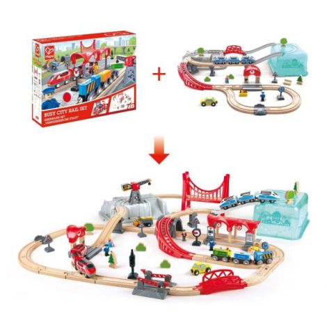 Set Tren Oraș Hape 48 piese - Jucărie Lemn - imagine 5