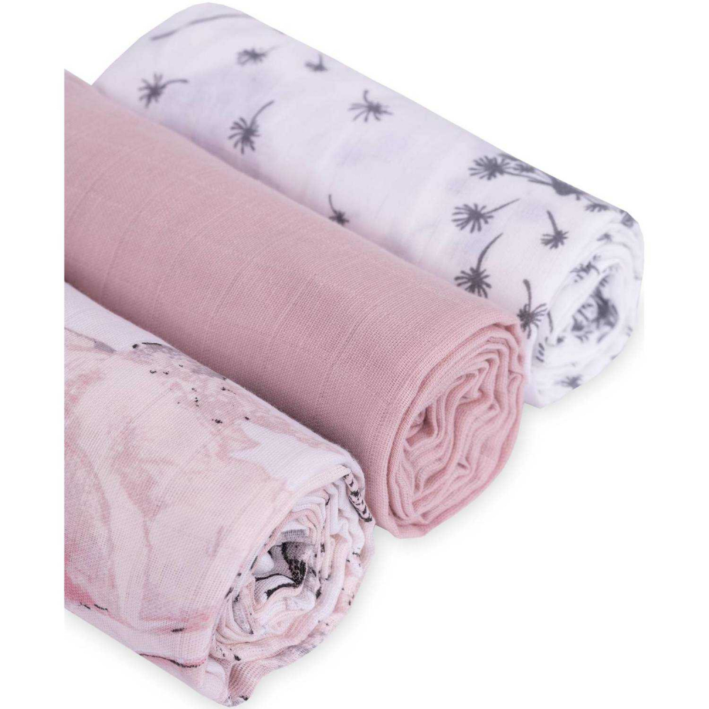Set 3 Scutece Infantilo Muselină Papadie Roz