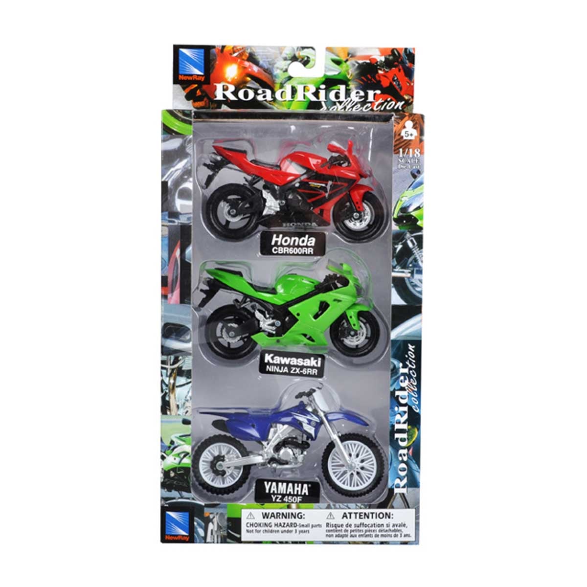 Set 3 Motociclete New Ray 1:18, Metal, Honda, Kawasaki