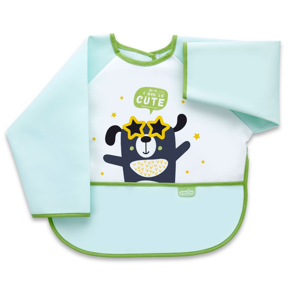 Baveta BabyJem Polly Bib Green cu Maneci si Buzunar