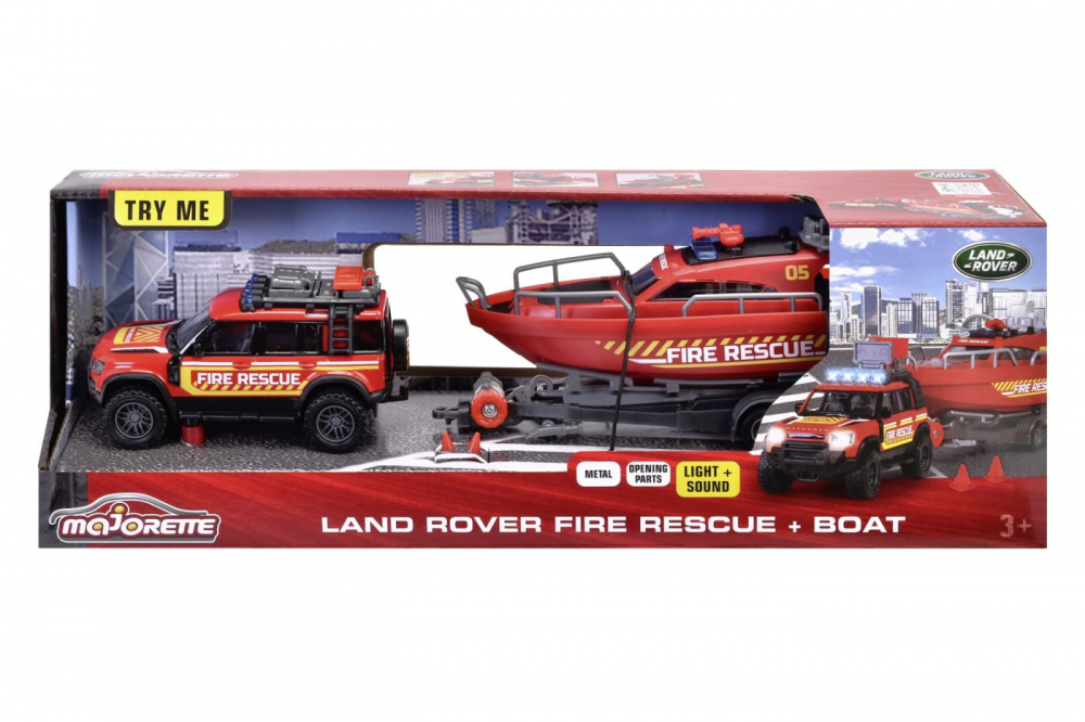 Set Pompieri Majorette Land Rover + Barcă Simba