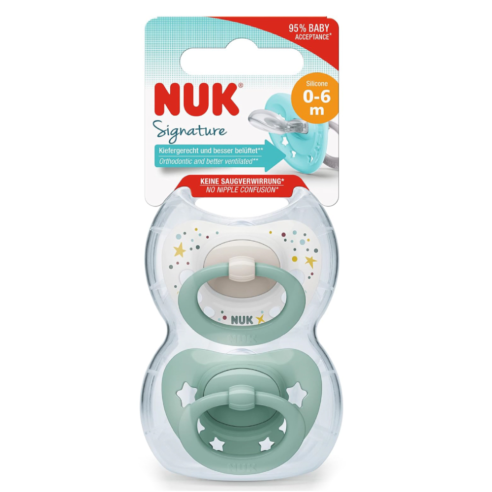 Set 2 Suzete Nuk Signature Silicon, 0-6 luni