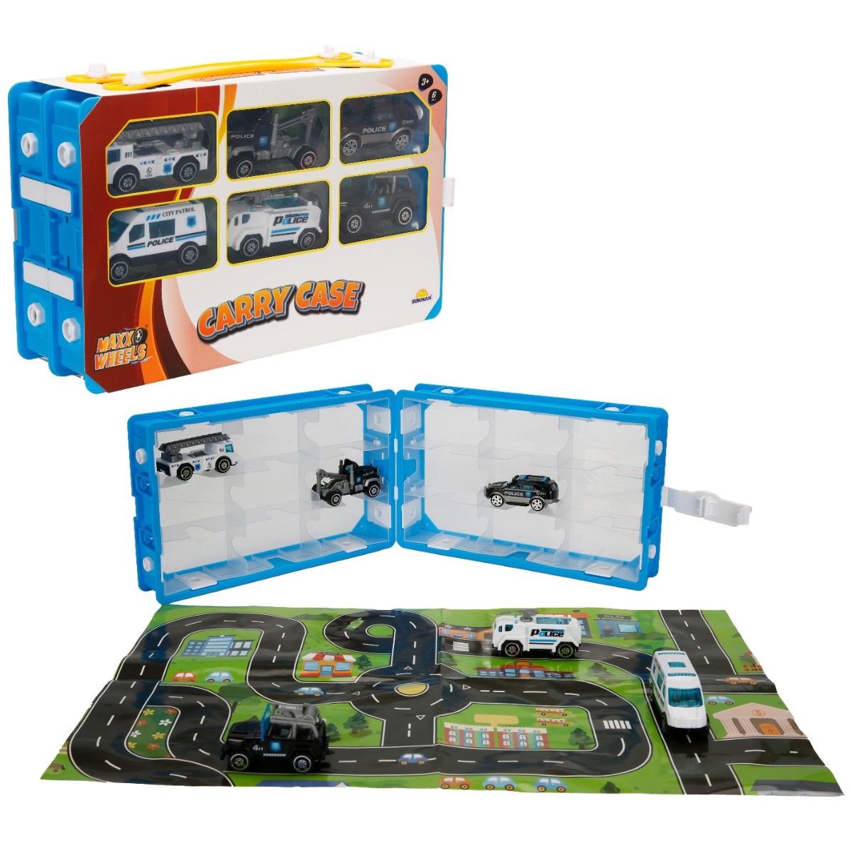 Set 6 Vehicule Maxx Wheels cu Hartă și Geantă