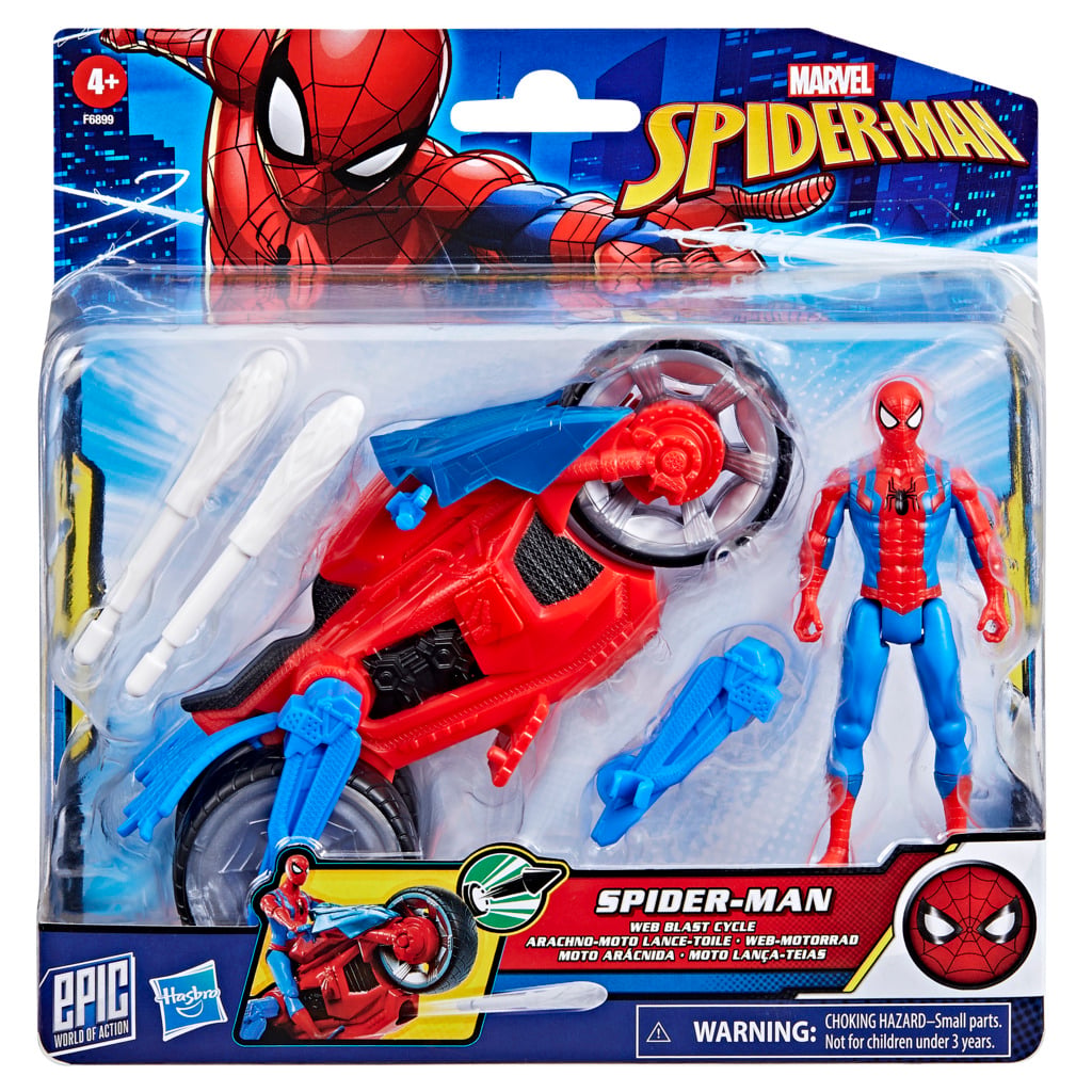 Set Figurina Spiderman cu Motocicleta Web Blast Cycle