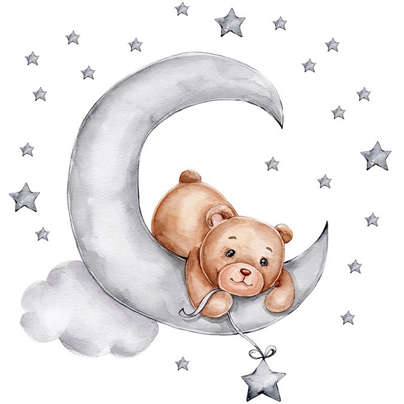Sticker Decorativ Ursulet pe Lună Sipo, 62x60 cm