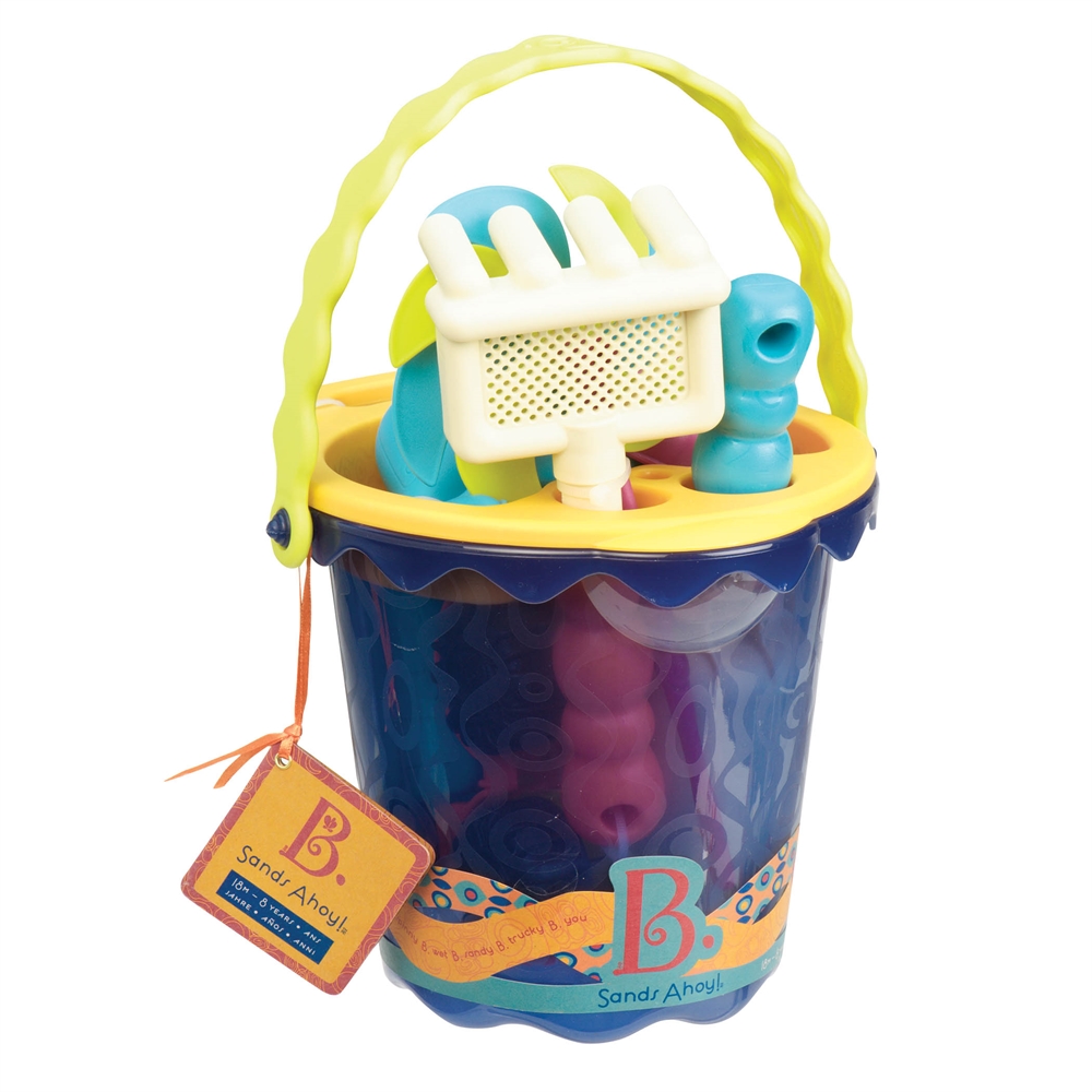 Găleată cu 9 jucării de nisip B.Toys - Albastră - imagine 4