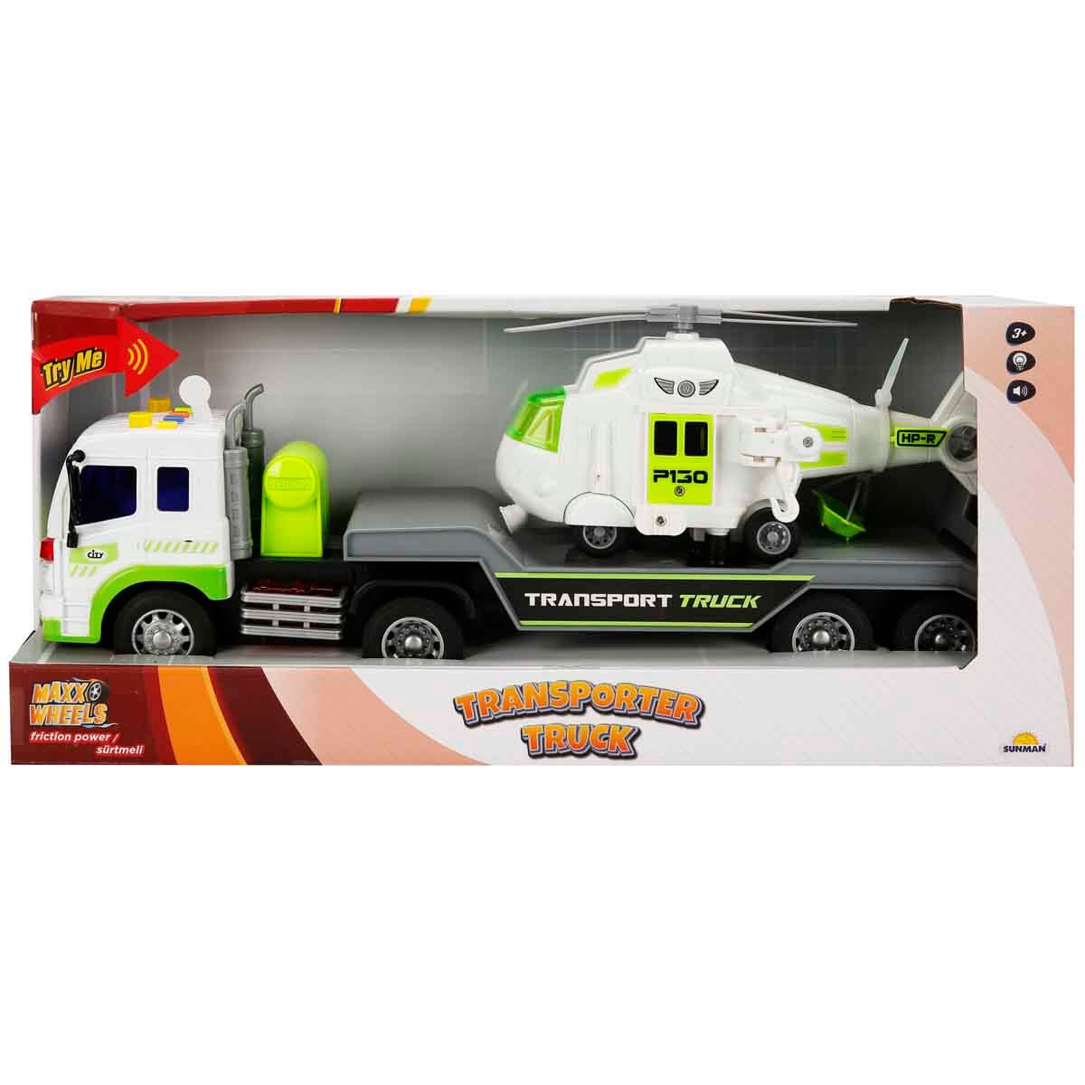 Set Transportor cu Elicopter Maxx Wheels 1:16
