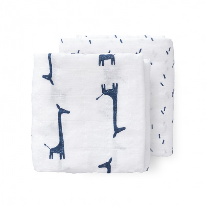 Set 2 paturici muselina Fresk Giraf Indigo