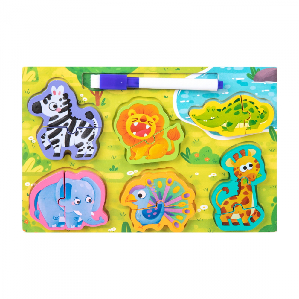 Puzzle 3D lemn educativ cu marker pentru copii