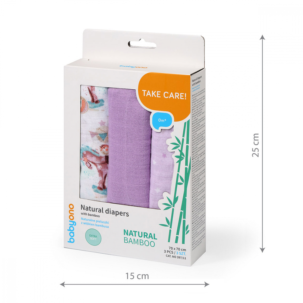 Set 3 scutece Babyono bambus mov, moi și naturale - imagine 3
