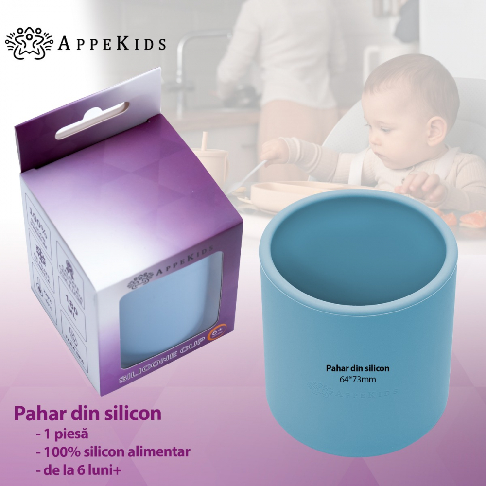 Pahar Silicon AppeKids Aqua Blue | Sigur & Rezistent - imagine 2
