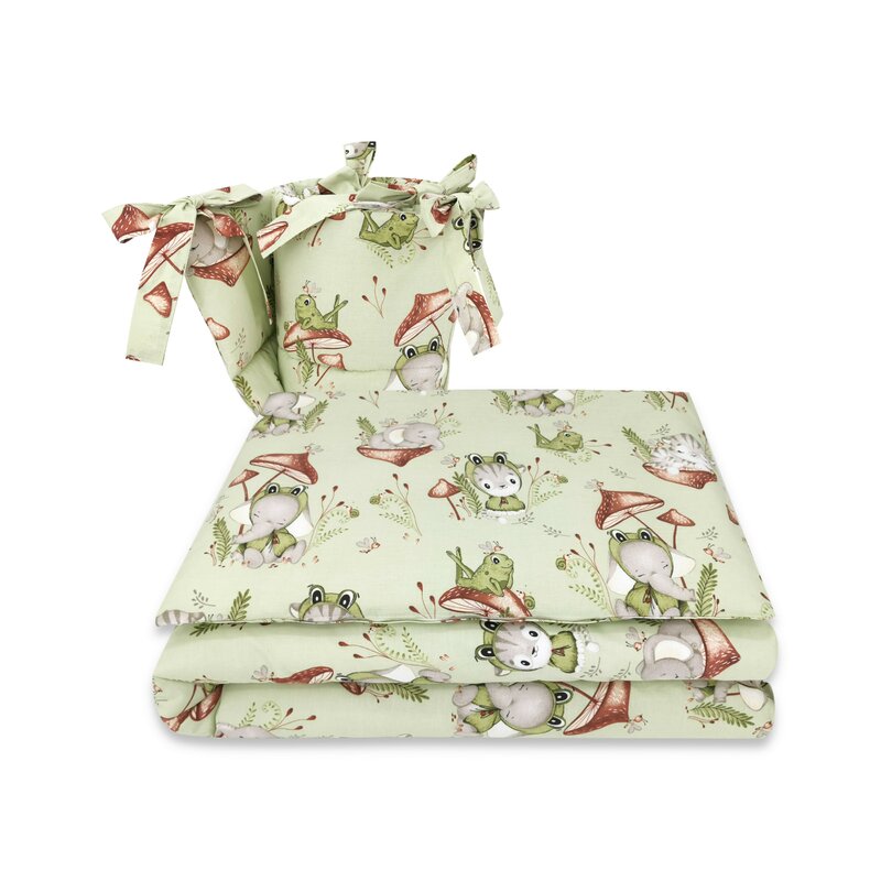 Lenjerie patut 3 piese Qmini Frogs 120x60 cm - imagine 3