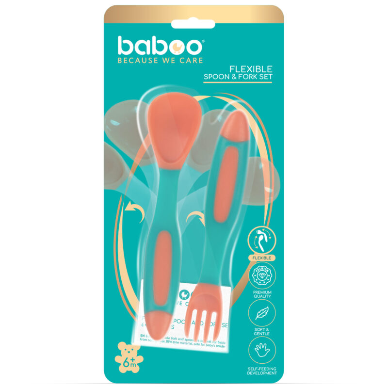 Set Baboo Flexibil Lingurita și Furculita, 6 Luni+