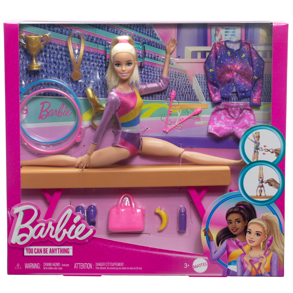 Papusa Barbie Gimnasta cu Accesorii si Bara Echilibru