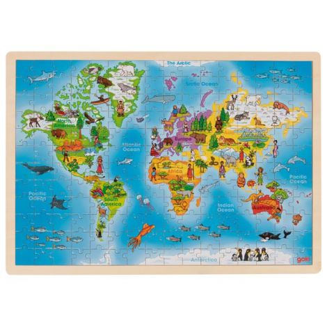 Puzzle Lemn Harta Lumii Goki, 192 Piese