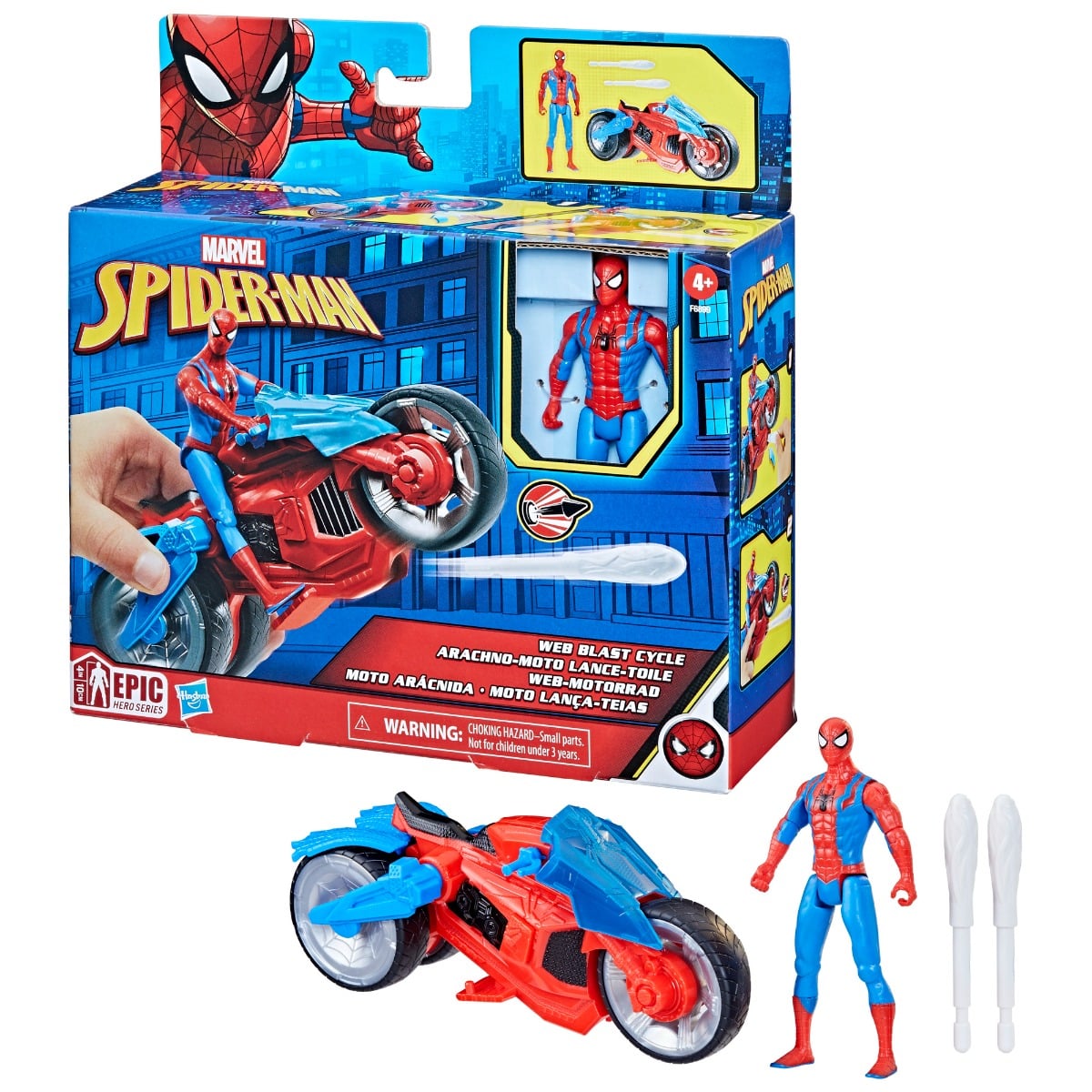Marvel Spider-Man Figurina cu Motocicleta, 10 cm