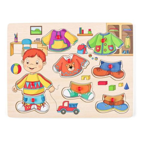 Puzzle lemn Sebastian Woodyland - Învățare vestimentară