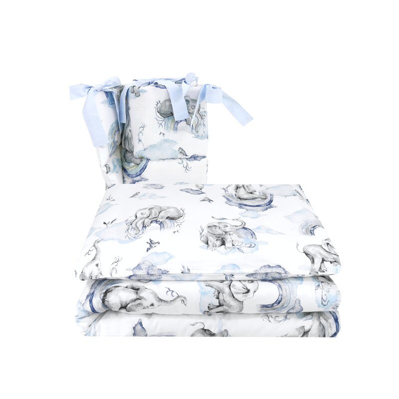 Lenjerie pat Qmini Elephants 120x60 cm cu protecție - imagine 5