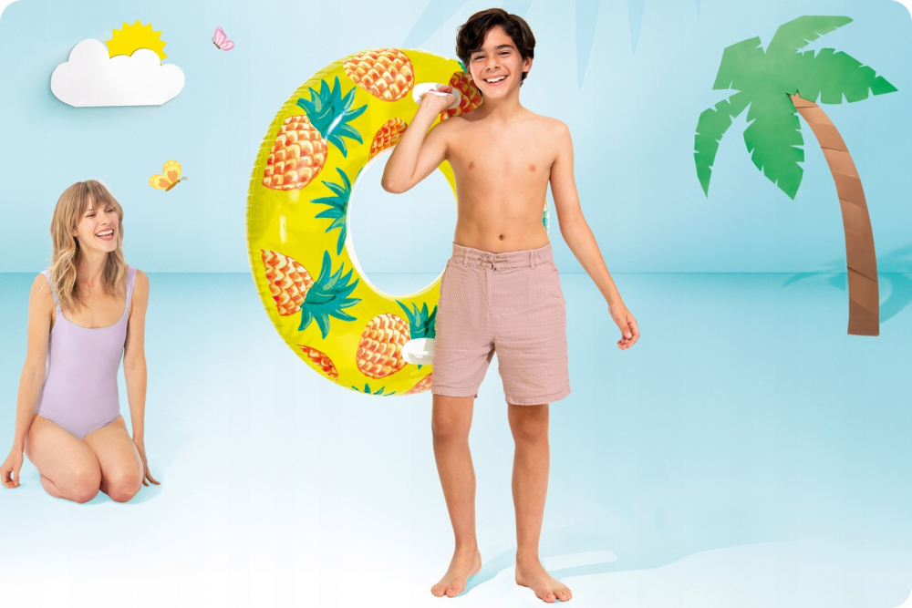Colac Gonflabil Intex Ananas 107 cm cu Manere