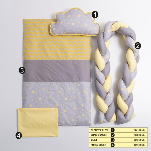 Lenjerie Patut 6 Piese Mykids Gray-Yellow 120x60 - imagine 4