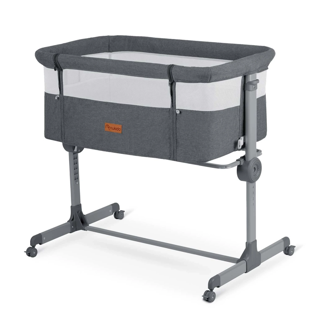 Patut Co-Sleeper Nukido Gri | Apropiere și Siguranță - imagine 4