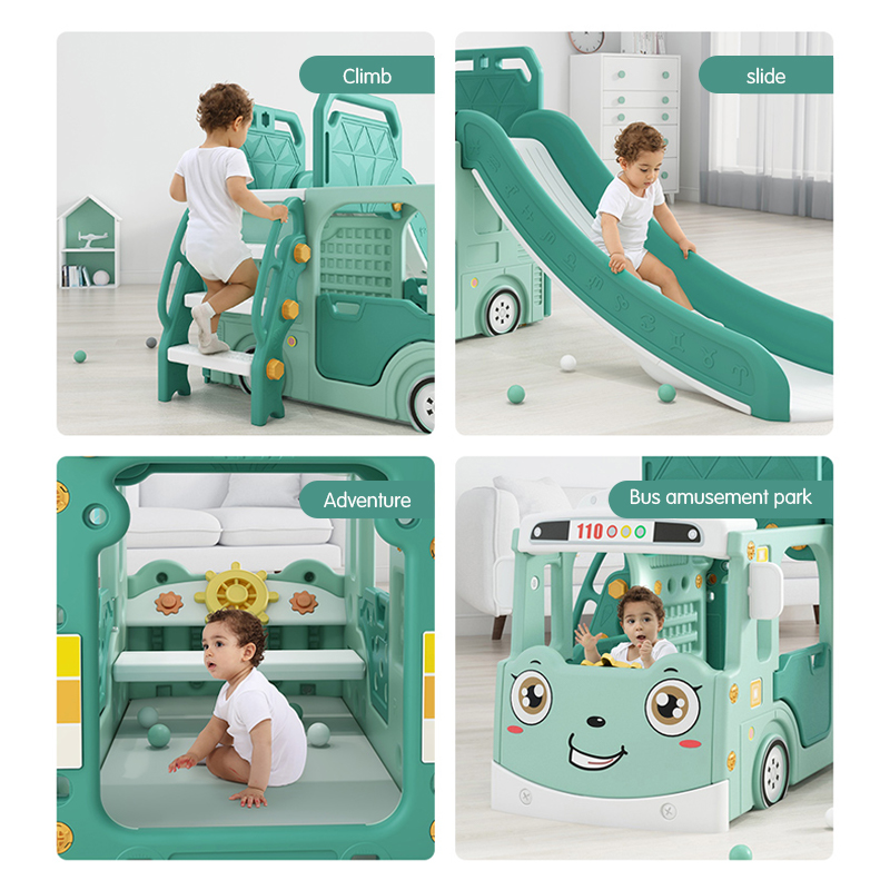 Happy Bus Green 3in1 | Tobogan + Baschet - imagine 6