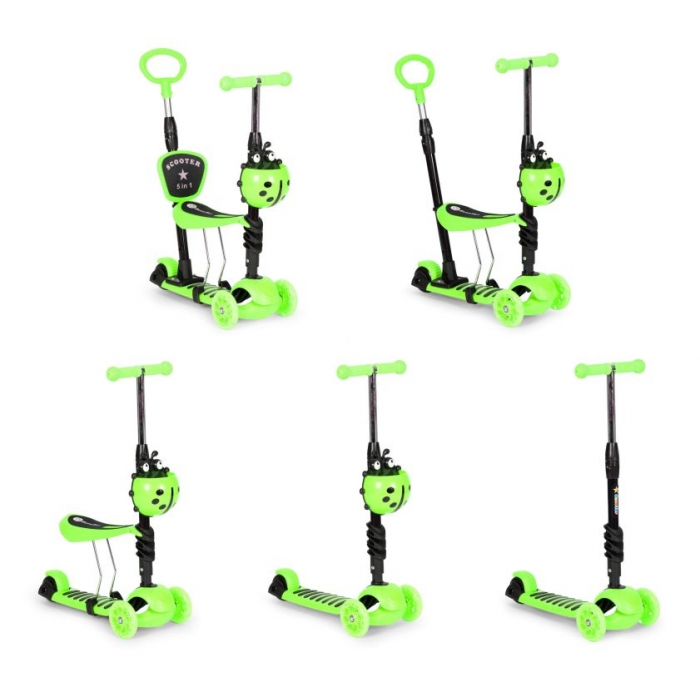 Trotineta Ecotoys 5 in 1 Verde 3 Ani+ cu LED - imagine 2