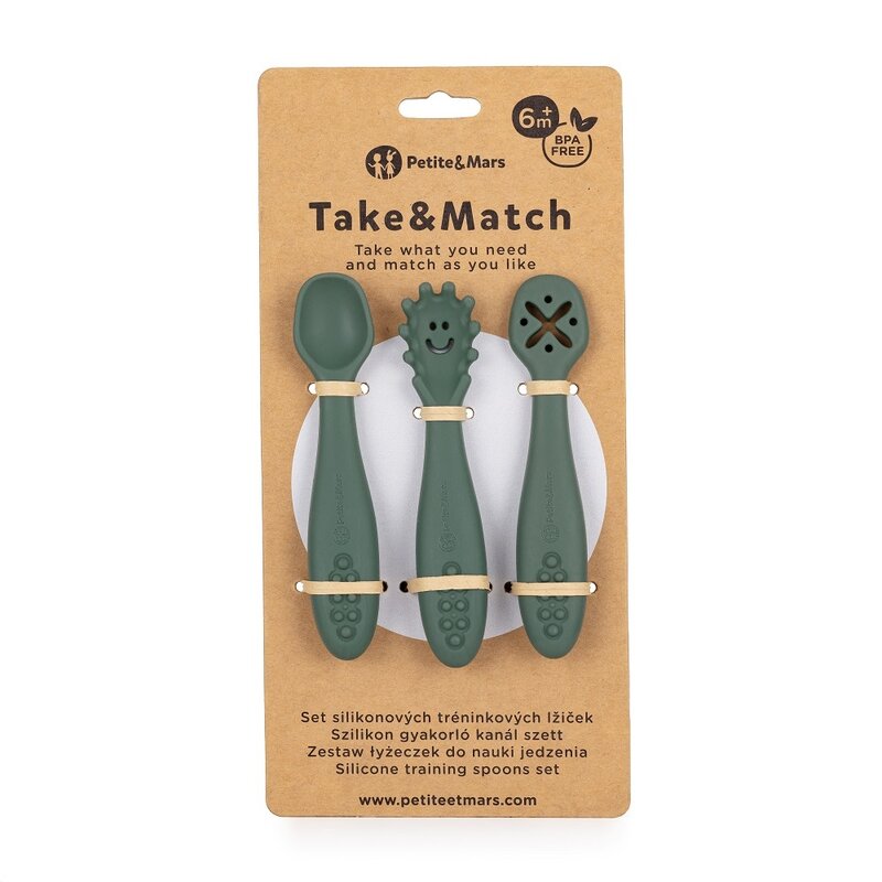 Set 3 lingurițe silicon verde | Petite&Mars - imagine 3