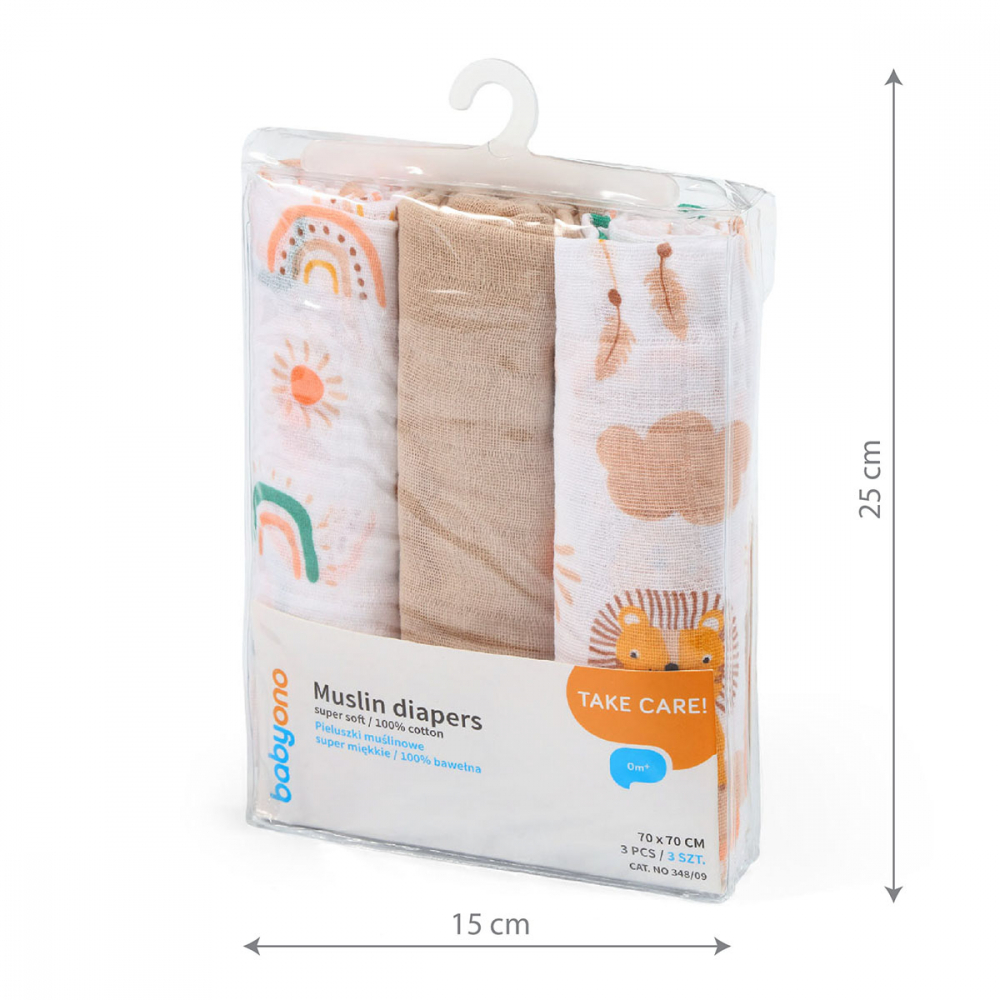 Scutece textile BabyOno, 3 buc, Bumbac 100% - imagine 4