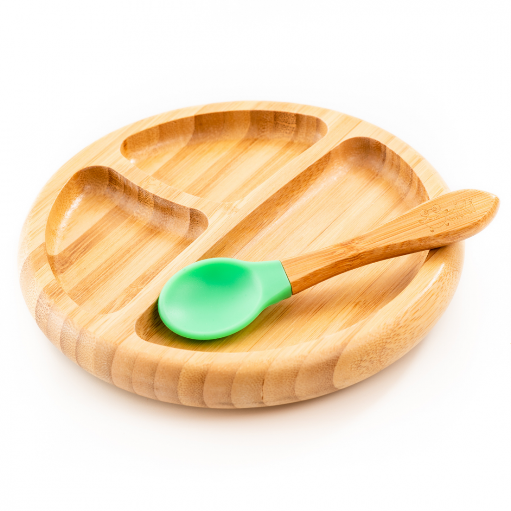 Set Diversificare Bambus Oaki Verde, Farfurie și Linguriță - imagine 3