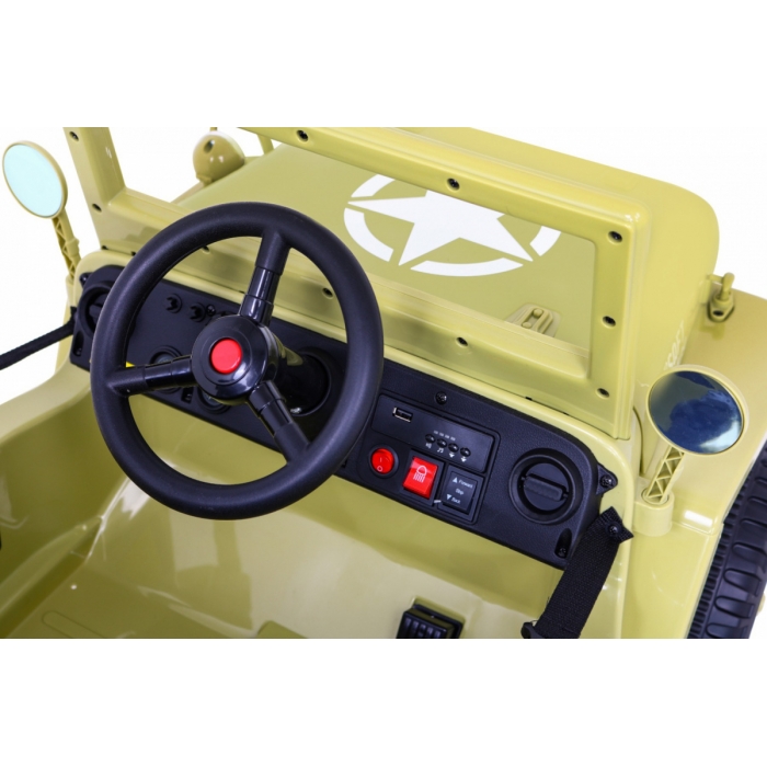 Masinuta Electrica Ramiz Military Retro 4x4 Bej - imagine 3